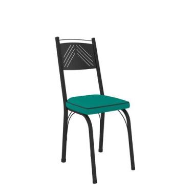 Imagem de Kit 2 Cadeiras Tubulares 151 Preto Fosco Assento Azul Turqueza - Artef