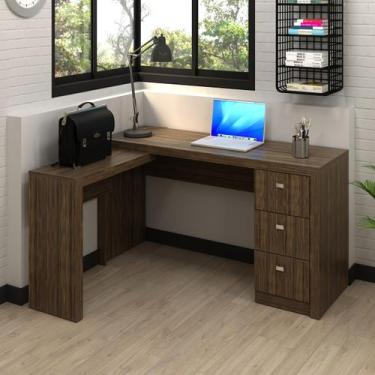 Imagem de Mesa de Escritório em L com 3 Gavetas ME4101 Nogal - Tecno Mobili