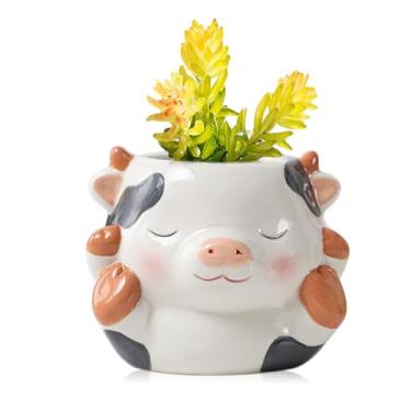 Imagem de DIYOMR Vaso de animais fofos, mini vaso de flores suculentas de cerâmica em forma de animal, suporte de plantas de ar interno, plantador de cacto decorativo liso e brilhante - plantas não incluídas