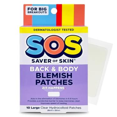 Imagem de SOS SAVER OF SKIN® Adesivos para costas e corpo – 10 adesivos hidrocolóides para acne para corpo, costas, peito, queixo, testa, coxas | Sem látex vegano (10 unidades)