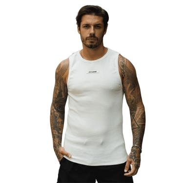 Imagem de Regata Canelada Borracha Estilo Americano Justa ao Corpo Ribana Fitness Streetwear Academia Creme-Masculino
