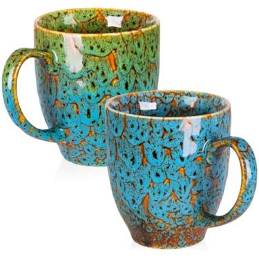 Imagem de Conjunto de 2 canecas de café grandes de cerâmica de 473 ml, xícaras modernas de porcelana com alças para cappuccino, latte e chá, conjunto de canecas presente para mulheres e homens, seguro para