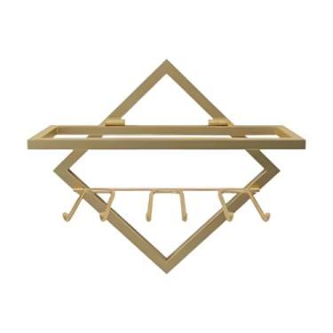 Imagem de Ioensy Prateleira de parede Posto de vinho pendurado montado na parede 2 camadas de vinho grande prateleira de vinho para sala de jantar da sala de jantar, Ouro