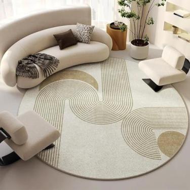 Imagem de Tapete redondo minimalista francês, tapete grande para sala de estar, cadeira de quarto luxuosa e leve (140x140 cm/pêlo em forma de laço)