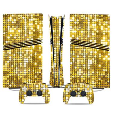 Imagem de PS5 Pro Digital Skin & Controller Decal Set - Adesivos de vinil personalizados para console PlayStation 5 e controle DualSense - Capas pretas foscas para jogos com proteção total (dourado, PS5 Pro