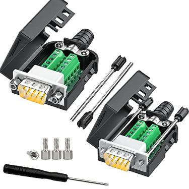 Imagem de JUXINICE 2 adaptadores DB9 macho, banhado a ouro, 9 pinos, RS232 RS485, conector de fuga para terminal de fiação, sem necessidade de solda conectores serial DB9 com parafusos, porcas, tubos de cauda e chave de fenda, fácil de usar
