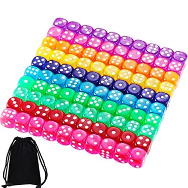 Imagem de Blulu 6-Sided Games Dice Set, Colored Dice with Black Velvet Pouches for Playing Games, Like Board Games, Dice Games, Math Games, Party Favors and More (Rainbow Color, 14 mm)