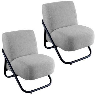 Imagem de Kit 2 Poltronas Para Sala E Escritório Decorativas Andora Linho Cinza Claro