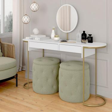 Imagem de Penteadeira Aysha 2 Gavetas E Espelho Industrial Dourado/branco - M.a