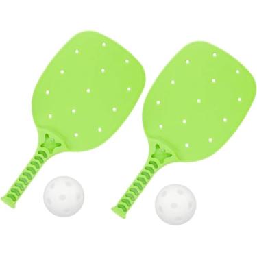 Imagem de Conjunto de pickleball para iniciantes – 2 raquetes de plástico resistentes de tamanho júnior + 2 bolas – kit para iniciantes para jogos em família e brincadeiras ao ar livre (verde)