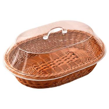 Imagem de Cesta de pão com tampa transparente 40 x 30 x 14 cm, cesta de pão de plástico oval para fazenda, café, cozinha, frutas, comida.