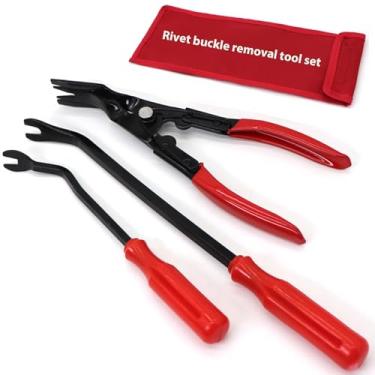Imagem de RXALASKA Conjunto de alicate de clipe de carro – 3 peças de ferramentas de remoção de prendedor de clipe automático para painel de porta, painel, estofamento, kit de extrator de rebite com bolsa de