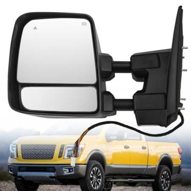 Imagem de Uritue O espelho de reboque do lado esquerdo do motorista serve para Nissan Titan XD 2016-2019 2017-2019 Titan Support Power Glass Adjustment Power Power Aquecido com luz de seta Suporte BSM com