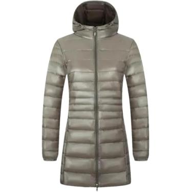 Imagem de Jaqueta De Penas Para Mulheres Inverno Quente Longa Jaqueta De Pato Branco Claro Com Capuz Portátil Para Mulheres, Gray, 5XL