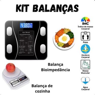 Imagem de Kit Balança Banheiro 180kg + Balança Cozinha Digital 10kg Para o Dia a