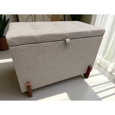Imagem de Puff Baú Paris Estofado 68 Cm Linho Nobre Pés/ Madeira Bege