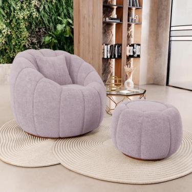 Imagem de Poltrona Decorativa Concha Giratória com Puff Estilo Abóbora Shell Bou