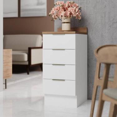 Imagem de Balcão 4 Gavetas 40cm com Tampo com Rodapé Ipanema Cabecasa Madeiramadeira Branco/Acácia