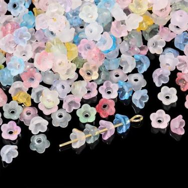 Imagem de 1000 peças de contas de flores foscas acrílicas para fabricação de joias, contas foscas coloridas de 6 mm com bolinhas douradas, mini contas espaçadoras florais a granel para colar, pulseira, brincos