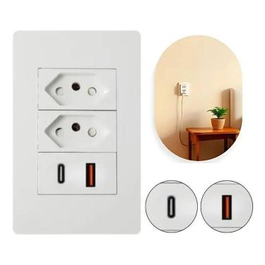Imagem de Tomada Dupla Usb Usbc 4X2 Embutir Sem Wifi Wk-Usbc Branca