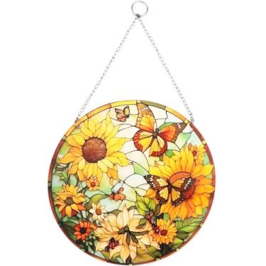 Imagem de hhdatc Apanhador de sol para pendurar em janela manchada de girassol, 20 cm, enfeite de apanhador de sol pintado à mão para casa, jardim, Natal, dia das mães e presente de dia dos namorados