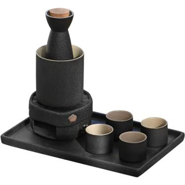 Imagem de JOEUQK Conjunto de saquê e copos com aquecedor de saquê japonês conjunto de 8 peças com fogões quentes, para Natal, aniversários e aniversários