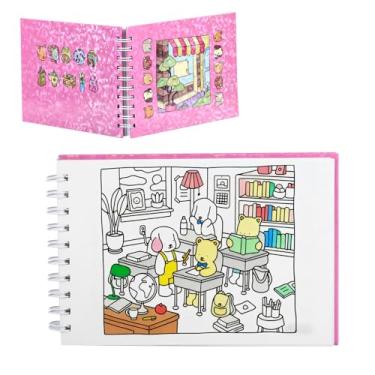 Imagem de Urso de desenho animado A5 artes e artesanato atividades de desenho livro de pintura aquática, papel de enchimento colorido para crianças pequenas, presentes portáteis para meninos e meninas (rosa)
