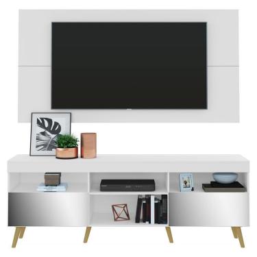 Imagem de Rack Com Painel E Suporte Tv 65" Retrô Com Espelho Flórida Multimóveis V3142 Branco/Natural