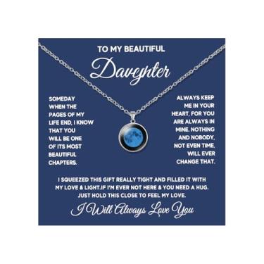 Imagem de Embtrem Colar To My Daughter, colar de lua para mulheres, joias de aniversário, presentes para filha da mãe, Love You To The Moon and Back, Zinco, Sem Pedra Preciosa