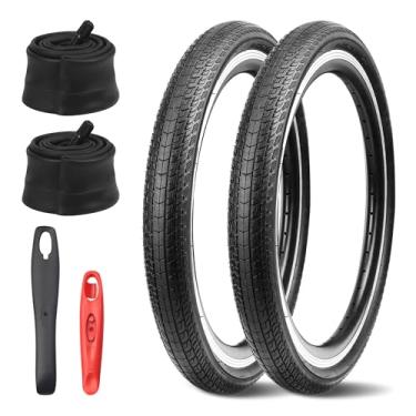 Imagem de GRELiving Conjunto de pneu de bicicleta 20/24/26x 1,75, pacote com 2 kit de substituição de pneu de mountain bike com válvula de tubos internos AV35 mm e alavancas de pneu de bicicleta, pneus BMX de