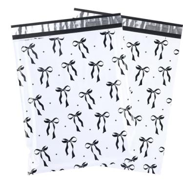 Imagem de RUSPEPA 50 peças de correio de poliéster de laço preto, envelopes de envio à prova d'água com laço fofo, sacos de envio autoadesivos resistentes para grandes envelopes de correspondência, embalagem