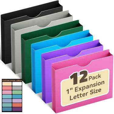 Imagem de ANSOOK Jaquetas de arquivo de plástico reforçado, pasta de arquivo de expansão resistente de 2,5 cm, pacote com 12 bolsos de arquivo Manila, pasta de arquivo tamanho carta, aba reta, pasta de trabalho