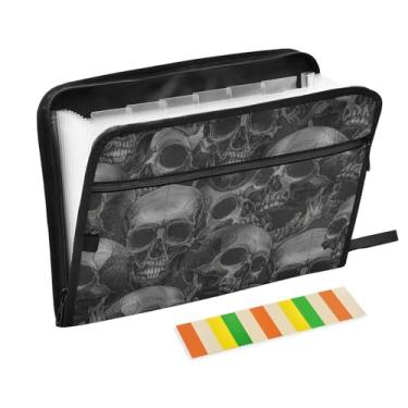 Imagem de Lhammer Pasta de arquivos preto branco crânios humanos expansível caixa de arquivo sanfona Halloween organizador de arquivos expansível 13 pacotes organização de armazenamento de documentos com zíper