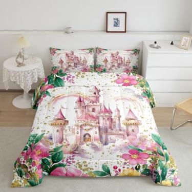 Imagem de Feelyou Conjunto de edredom castelo Fariy Castle para crianças, meninos, meninas, princesas, decoração de casa dos sonhos, 2 peças