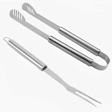 Imagem de Kit Pegador e Garfo Longo para Churrasco e Cozinha em Aço Inox de Alta Resistência