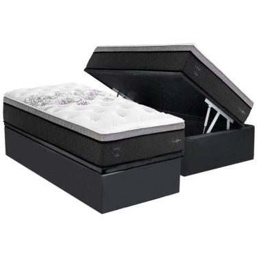 Imagem de Cama Box Baú Solteiro: Colchão Molas Ensacadas Herval Partenon C1629 + Base Crc Suede Gray (88x188x33)