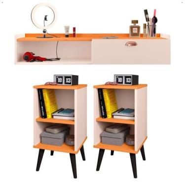 Imagem de Kit 2 Mesinhas Cabeceira Charme Mesa Lateral Cama Penteadeira Suspensa