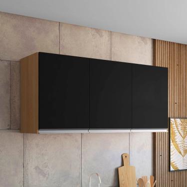 Imagem de Armário Cozinha Aéreo 120cm 3 Portas Leticia A01 - D'rossi Cor Amendoa E Preto