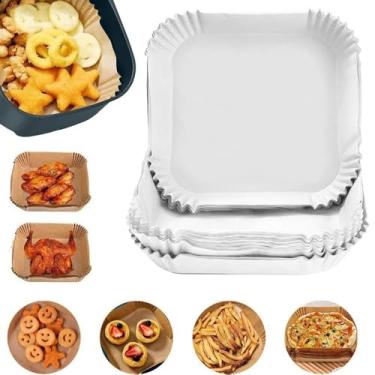 Imagem de Forro de papel descartável Air Fryer, 100 peças, forros descartáveis antiaderentes, papel de cozimento para fritadeira a ar, à prova de óleo, à prova de água, grau alimentício para assar no