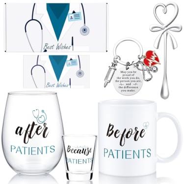 Imagem de Yoiemivy Conjunto de presente Before Patients After Patients 325 ml, caneca de café de 482 g, taça de vinho sem haste de 59 ml, presentes para médicos, dentistas, assistentes, médicos, presentes de