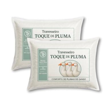 Imagem de Kit 2 Travesseiro Toque de Pluma, 100% Algodão, Acabamento Sofisticado, Sensação Macia, 50x70cm, Abertura com zipér, Antialérgico, Toque de Pluma de Ganso, Modelo Hotel