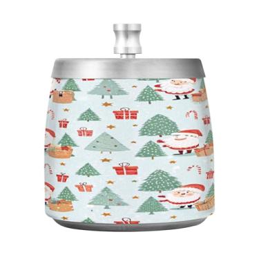 Imagem de Qilmy Cinzeiro de Natal Papai Noel de aço inoxidável com tampa - Cinzeiro de cigarro à prova de vento sem cheiro sem fumaça para casa, escritório, carro, pátio, varanda (uso interno e externo)