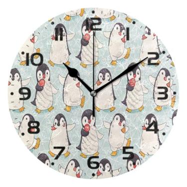 Imagem de JUZIHAI Pinguim Relógio de parede com sorvete, silencioso, redondo, sem tique-taque, operado por bateria, fácil de ler, relógio decorativo de parede para casa, cozinha, sala de estar, quarto