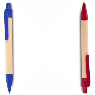 Imagem de Caneta Esferográfica de Papel Reciclado com Detalhes em PLA Biodegradável, Kit com 1 e 2 Unidades, Escrita Azul (Azul e Vermelho 2)