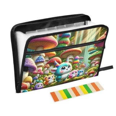 Imagem de Pasta organizadora de arquivos sanfonada explorando floresta de cogumelos com desenho animado fofo para tamanho carta e tamanho A4 para material de escritório escolar