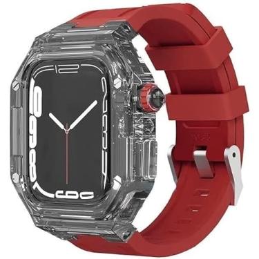 Imagem de GANYUU Pulseira de substituição de borracha transparente de 40/41/44/45 mm, para Apple Watch 8, 7, 6, 5, 4, 4, 4 mm, acessórios esportivos (vermelho tr-b, 44 mm)