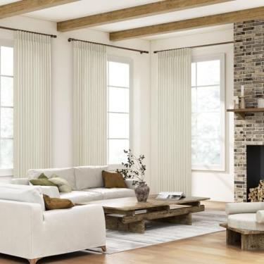 Imagem de Cortinas transparentes plissadas de linho extralongas 300 cm de comprimento para escurecimento da sala de estar, decoração de teto alto marfim bege texturizado alto boho linho misto cortinas para