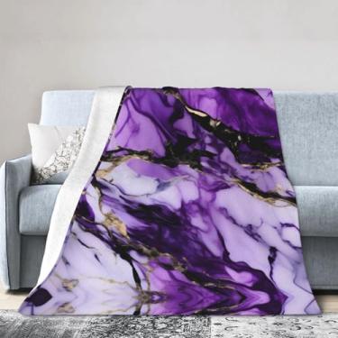 Imagem de Cobertor grande ultra macio com estampa de mármore roxo, perfeito para cama, sofá e viagens, manta de flanela aconchegante e quente