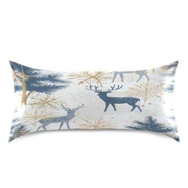 Imagem de Blueangle Fronha de cetim de veado de Natal para cabelo e pele, fronha de seda, tamanho king (50,8 x 101,6 cm) - fronhas de cetim com fecho de envelope (412)