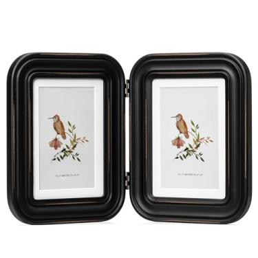 Imagem de ibalux Moldura para foto com dobradiça dupla, 12 x 17 cm, acabamento envelhecido e cantos arredondados, madeira maciça com vidro verdadeiro, fosco para 10 x 15 cm, formato vertical para mesa ou mesa